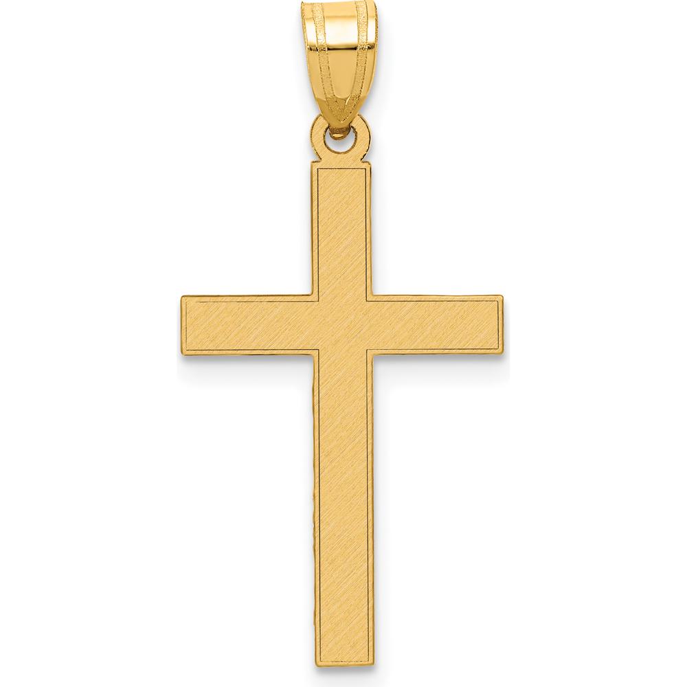14K Yellow Gold Florentine Satin Cross Pendant with Polished Bail - 28mm Total Length by Oro Pregiato
