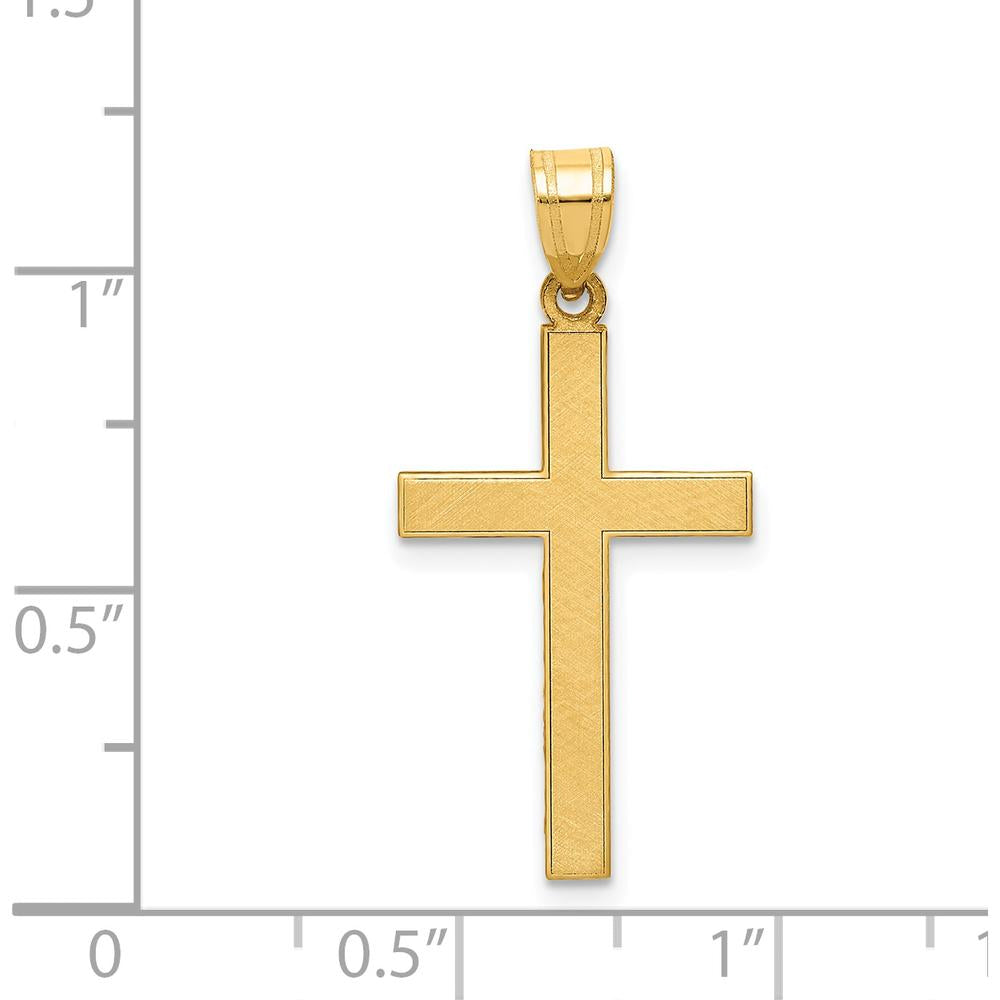 14K Yellow Gold Florentine Satin Cross Pendant with Polished Bail - 28mm Total Length by Oro Pregiato
