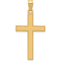 14K Yellow Gold Florentine Satin Cross Pendant with Polished Edges - 36mm Length, 18mm Width by Oro Pregiato