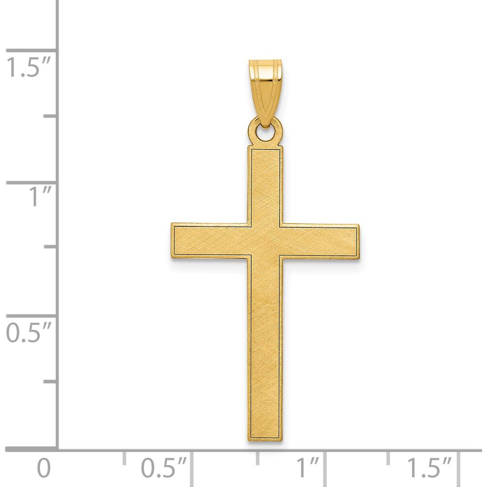 14K Yellow Gold Florentine Satin Cross Pendant with Polished Edges - 36mm Length, 18mm Width by Oro Pregiato