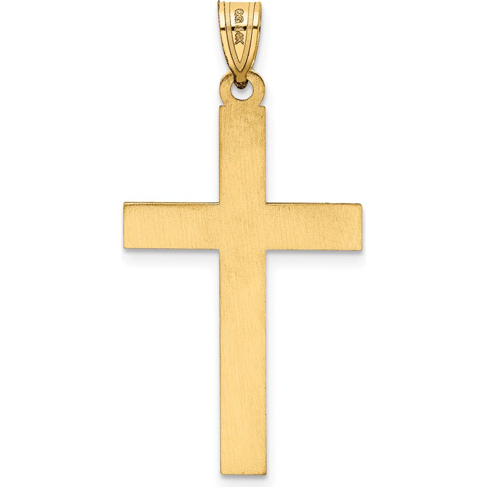14K Yellow Gold Florentine Satin Cross Pendant with Polished Edges - 36mm Length, 18mm Width by Oro Pregiato