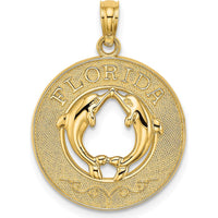 14K Yellow Gold Florida Dolphins Circle Charm Pendant - Polished Finish by Oro Pregiato