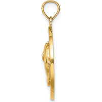 14K Yellow Gold Florida Dolphins Circle Charm Pendant - Polished Finish by Oro Pregiato