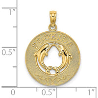 14K Yellow Gold Florida Dolphins Circle Charm Pendant - Polished Finish by Oro Pregiato