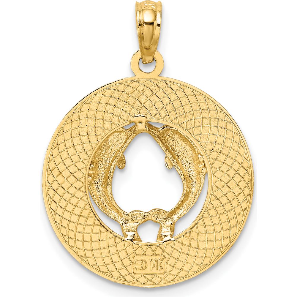 14K Yellow Gold Florida Dolphins Circle Charm Pendant - Polished Finish by Oro Pregiato
