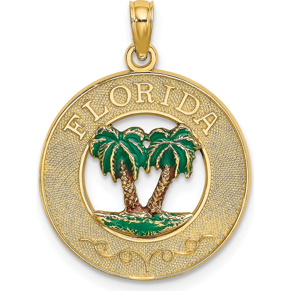 14K Yellow Gold Florida Enamel Palm Tree Circle Charm by Oro Pregiato