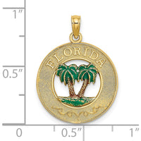14K Yellow Gold Florida Enamel Palm Tree Circle Charm by Oro Pregiato