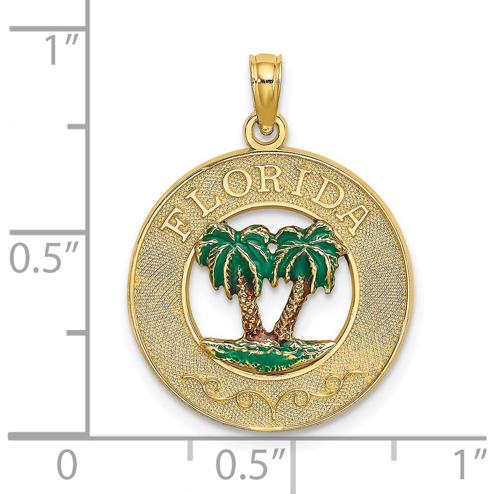 14K Yellow Gold Florida Enamel Palm Tree Circle Charm by Oro Pregiato