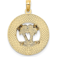 14K Yellow Gold Florida Enamel Palm Tree Circle Charm by Oro Pregiato