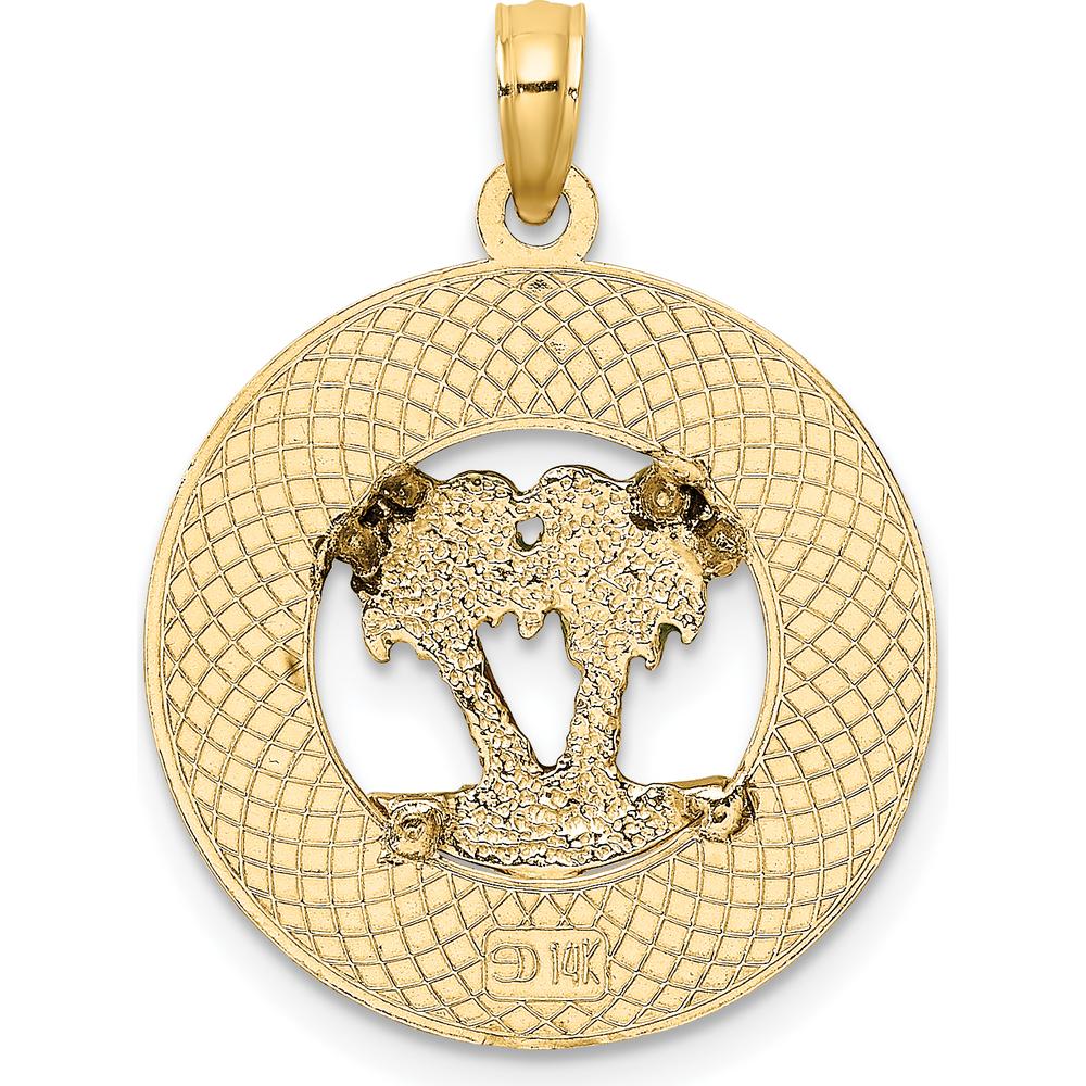 14K Yellow Gold Florida Enamel Palm Tree Circle Charm by Oro Pregiato
