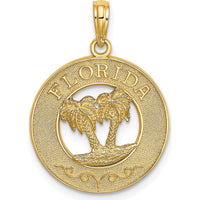 14K Yellow Gold Florida Palm Tree Circle Charm - 24.7mm Length by Oro Pregiato