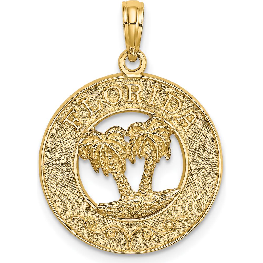 14K Yellow Gold Florida Palm Tree Circle Charm - 24.7mm Length by Oro Pregiato
