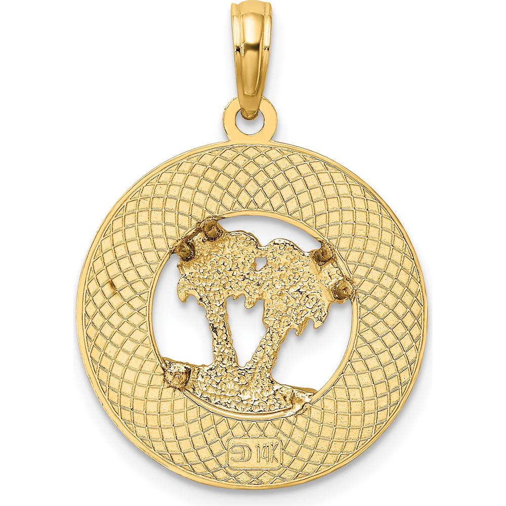 14K Yellow Gold Florida Palm Tree Circle Charm - 24.7mm Length by Oro Pregiato
