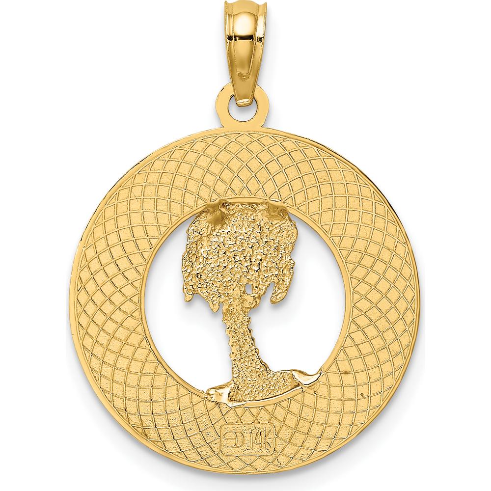 14K Yellow Gold Florida Palm Tree Circle Charm - Polished Finish by Oro Pregiato