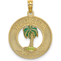14K Yellow Gold Florida Palm Tree Enamel Circle Charm - 24.7mm by Oro Pregiato