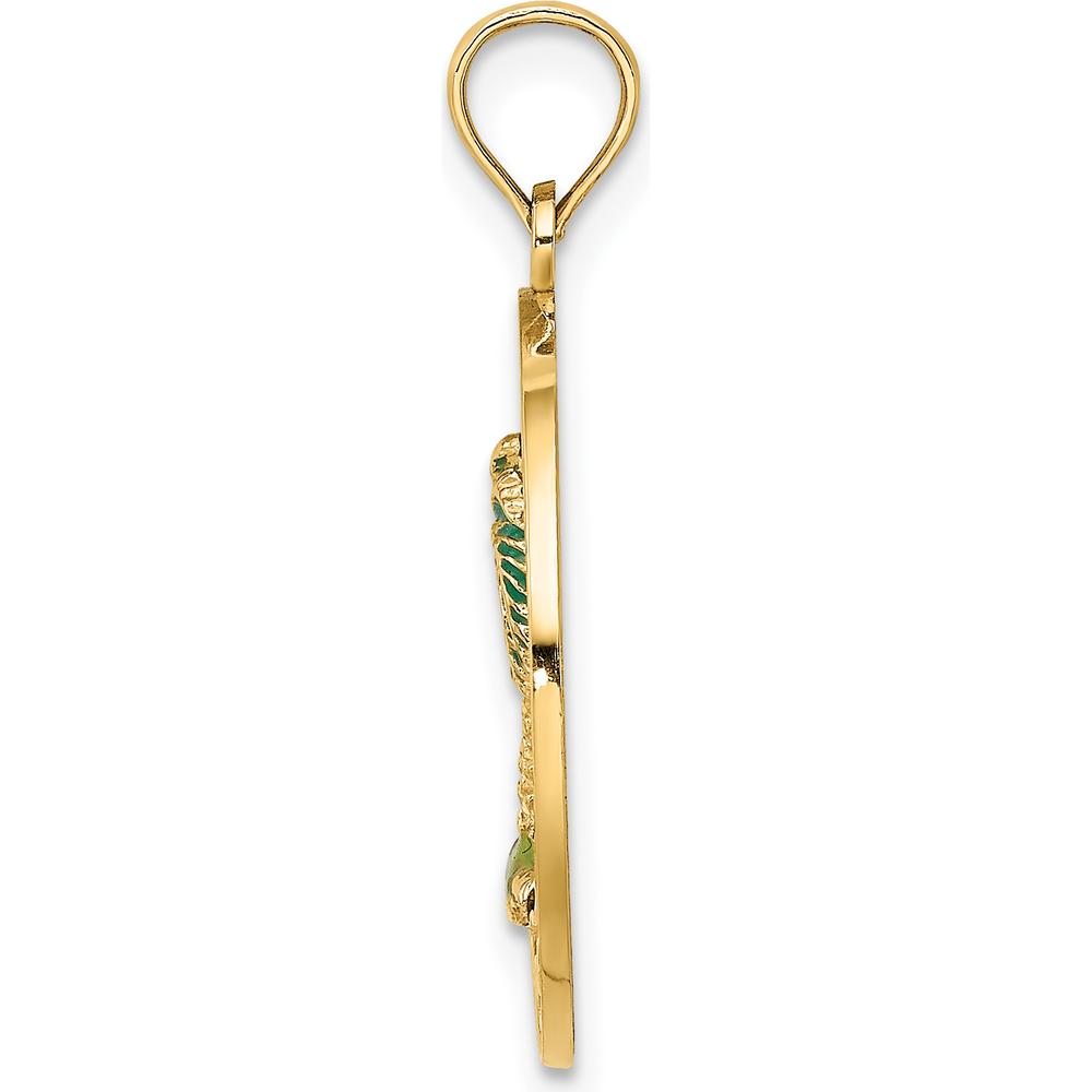 14K Yellow Gold Florida Palm Tree Enamel Circle Charm - 24.7mm by Oro Pregiato