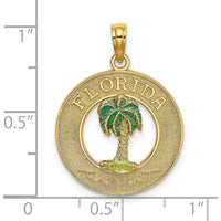 14K Yellow Gold Florida Palm Tree Enamel Circle Charm - 24.7mm by Oro Pregiato