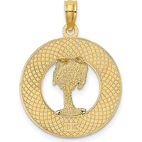 14K Yellow Gold Florida Palm Tree Enamel Circle Charm - 24.7mm by Oro Pregiato