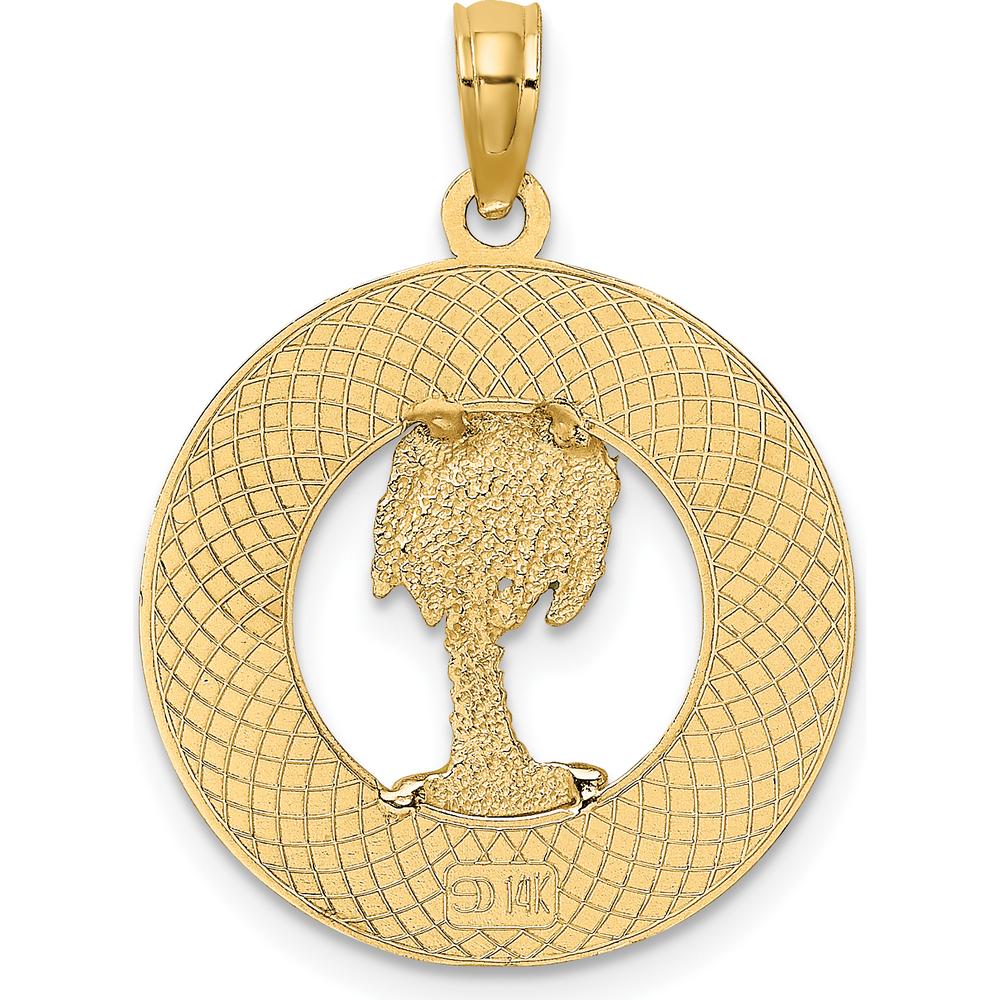 14K Yellow Gold Florida Palm Tree Enamel Circle Charm - 24.7mm by Oro Pregiato