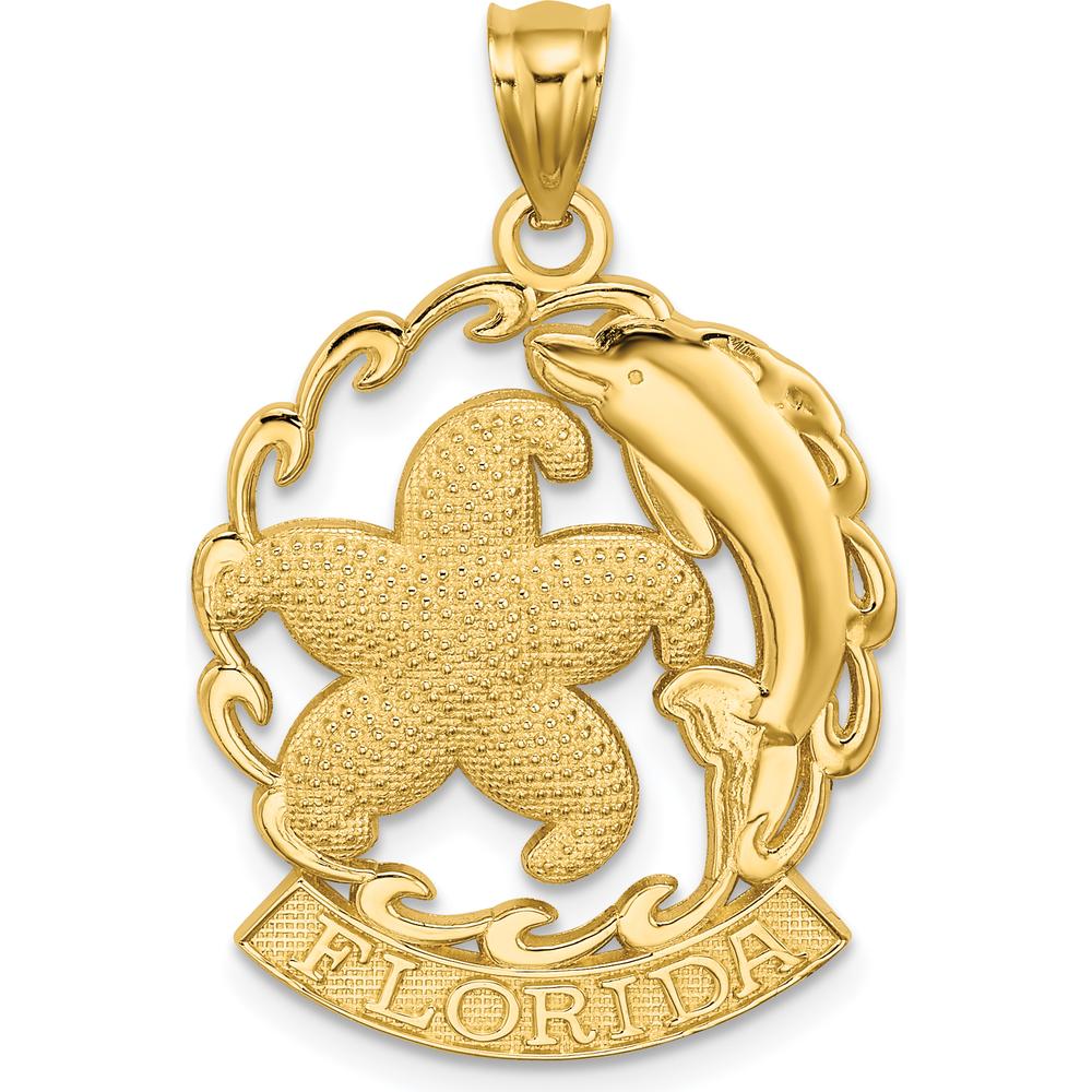 14K Yellow Gold Florida Starfish and Dolphin Wave Charm - 31mm Length by Oro Pregiato