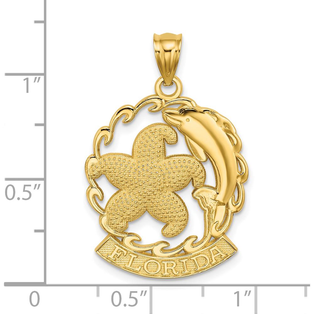 14K Yellow Gold Florida Starfish and Dolphin Wave Charm - 31mm Length by Oro Pregiato