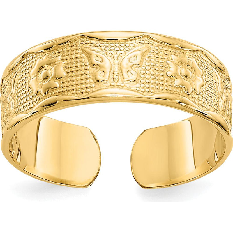 14K Yellow Gold Flower & Butterfly Toe Ring - 5mm Band Width by 0