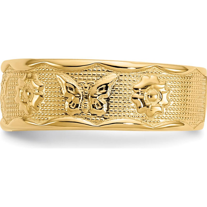 14K Yellow Gold Flower & Butterfly Toe Ring - 5mm Band Width by 0