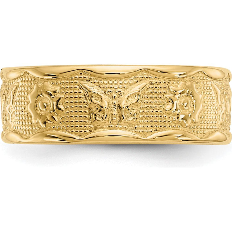 14K Yellow Gold Flower & Butterfly Toe Ring - 5mm Band Width by 0