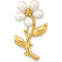 14K Yellow Gold Flower Brooch with 5 White Freshwater Cultured Pearls - 4-5mm by Monteluci Fine Jewelry