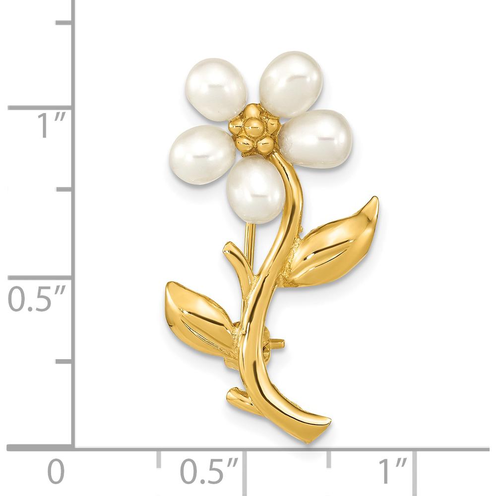 14K Yellow Gold Flower Brooch with 5 White Freshwater Cultured Pearls - 4-5mm by Monteluci Fine Jewelry