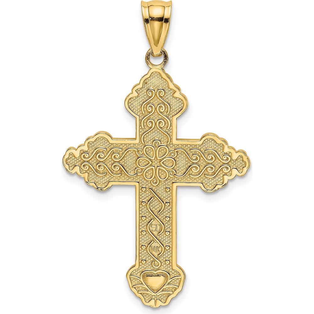 14K Yellow Gold Flower Center Scroll Cross Pendant - 29.4mm Length by Oro Pregiato