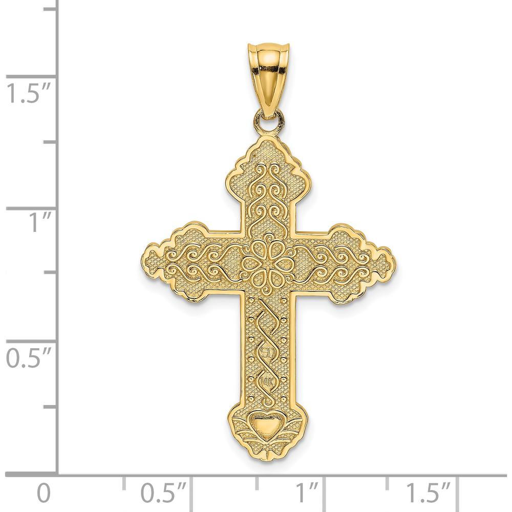 14K Yellow Gold Flower Center Scroll Cross Pendant - 29.4mm Length by Oro Pregiato