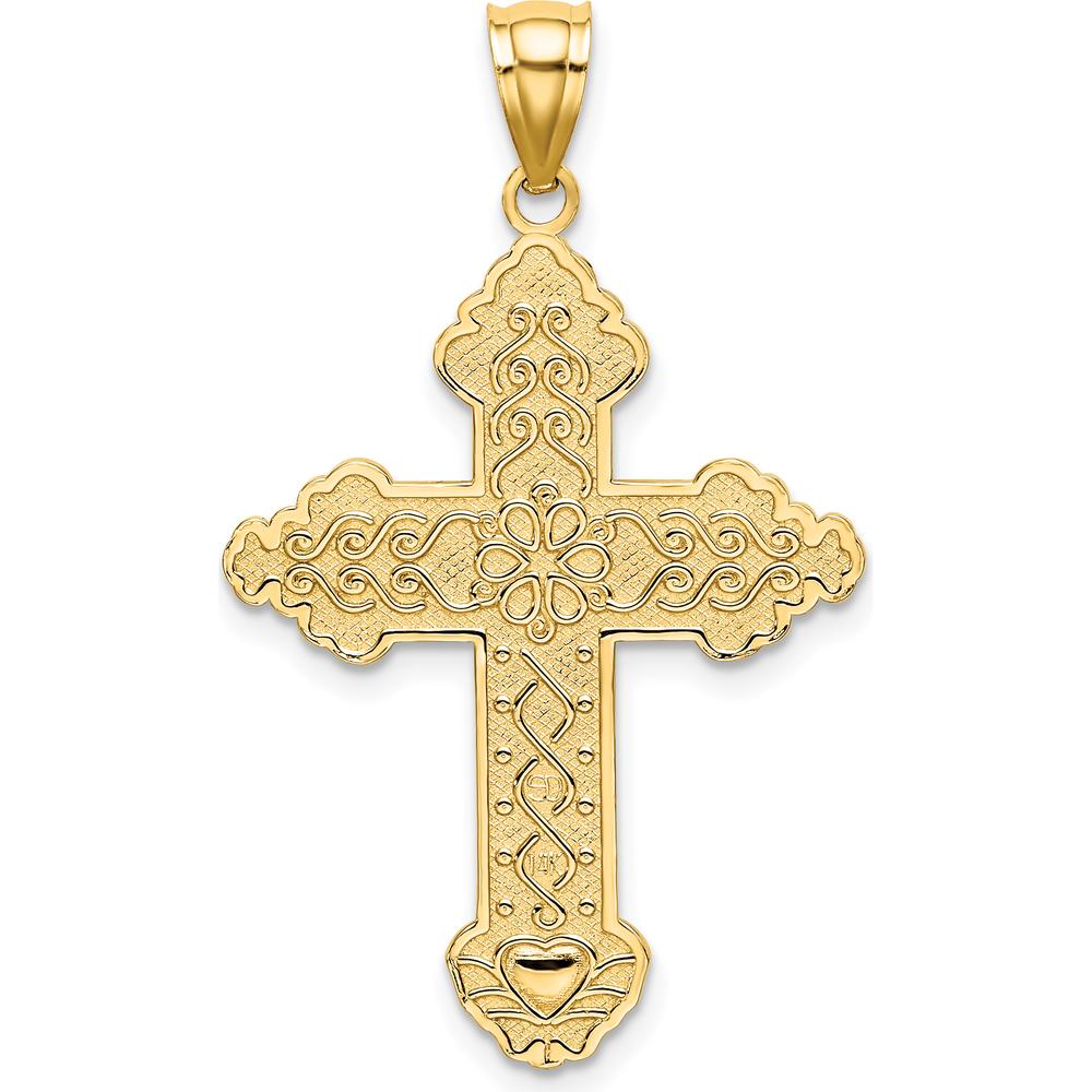 14K Yellow Gold Flower Center Scroll Cross Pendant - 29.4mm Length by Oro Pregiato