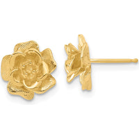 14K Yellow Gold Flower Earrings with Prong Settings - 2mm Round Stones by Oro Pregiato