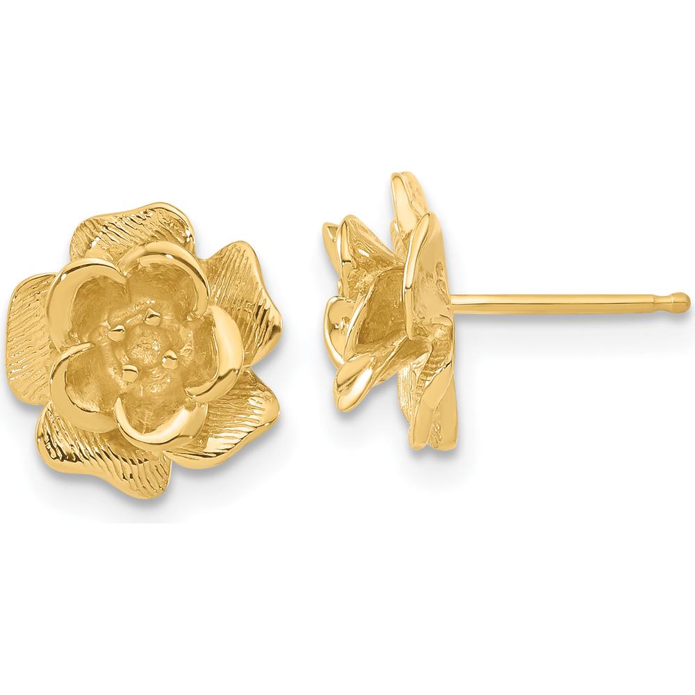 14K Yellow Gold Flower Earrings with Prong Settings - 2mm Round Stones by Oro Pregiato