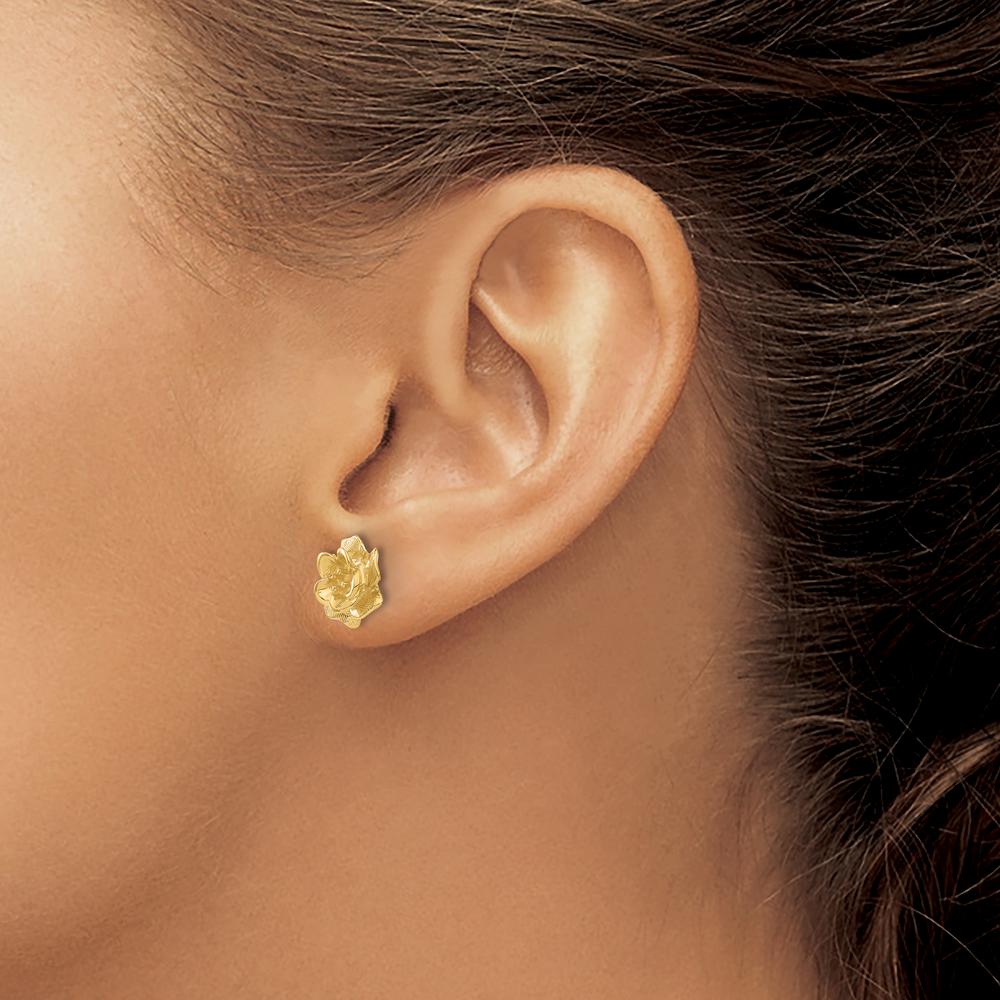 14K Yellow Gold Flower Earrings with Prong Settings - 2mm Round Stones by Oro Pregiato