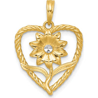 14K Yellow Gold Flower in Twisted Heart Pendant with Rhodium Accent by Oro Pregiato