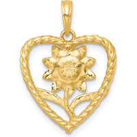 14K Yellow Gold Flower in Twisted Heart Pendant with Rhodium Accent by Oro Pregiato