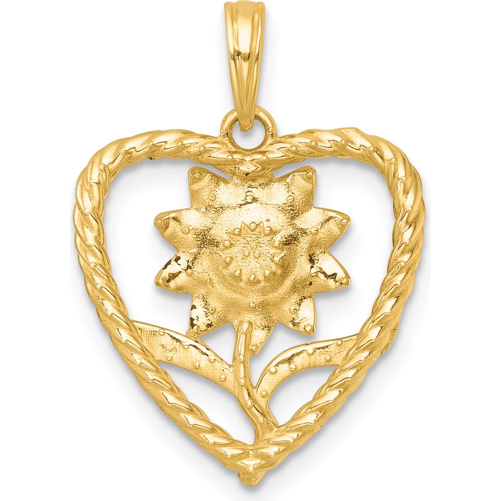 14K Yellow Gold Flower in Twisted Heart Pendant with Rhodium Accent by Oro Pregiato