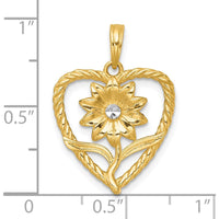 14K Yellow Gold Flower in Twisted Heart Pendant with Rhodium Accent by Oro Pregiato