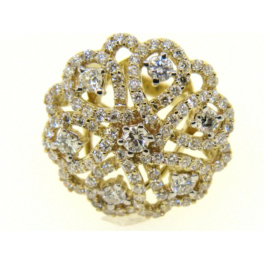 14K Yellow Gold Flower Motif Fashion Ring with Four-Prong Set Round Diamonds - 2.42 Carat Total Diamond Weight by Auriventus