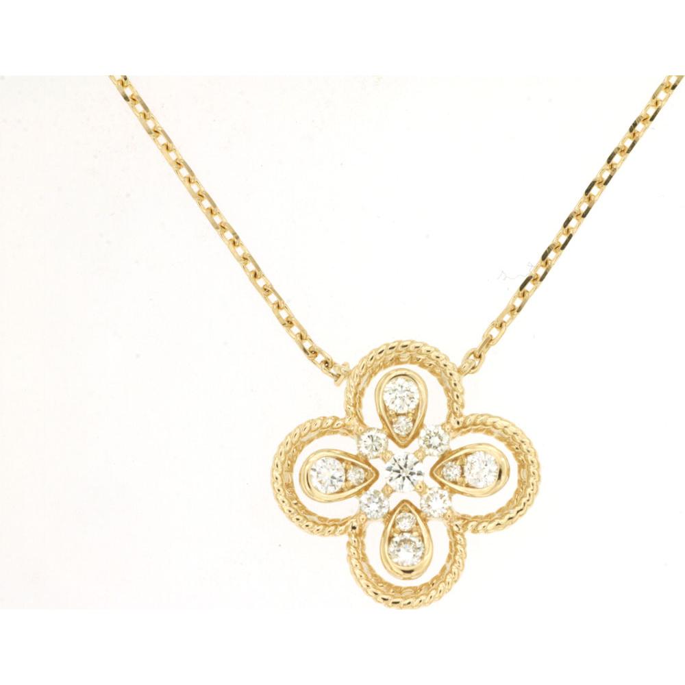 14K Yellow Gold Flower Pendant Necklace with Round Diamonds - 0.26 Carat Total Diamond Weight - Royal Jewelry
