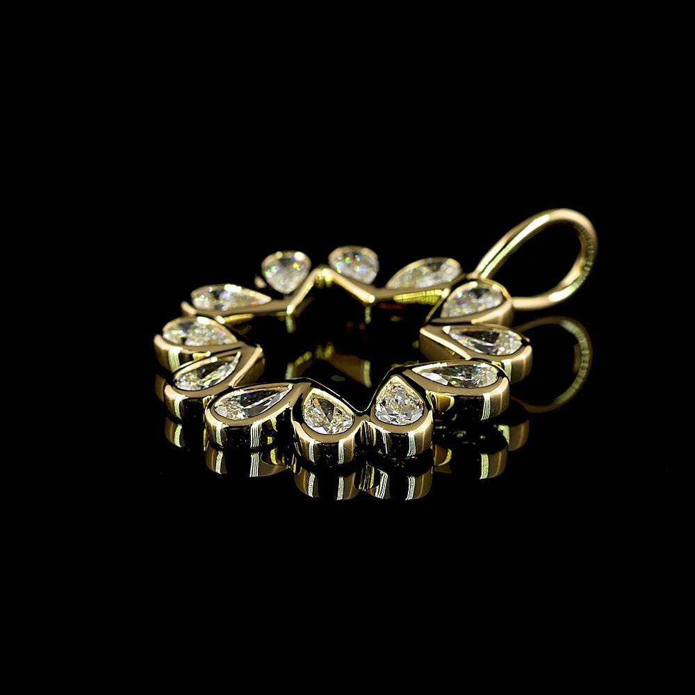 14K Yellow Gold Flower Pendant with 12 Pear-Shape Bezel Set Lab Diamonds - 1.30 Carats Total Diamond Weight - Covaloro Fine Jewelry