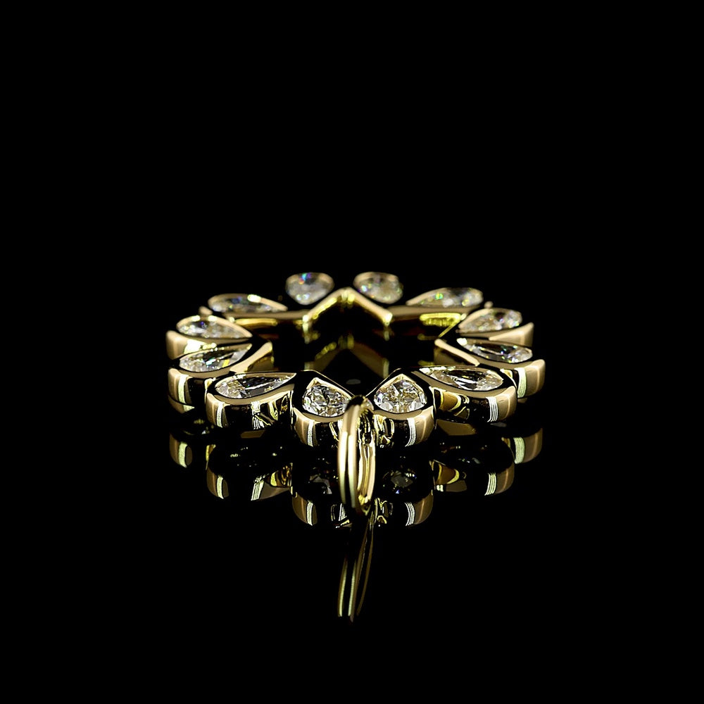 14K Yellow Gold Flower Pendant with 12 Pear-Shape Bezel Set Lab Diamonds - 1.30 Carats Total Diamond Weight - Covaloro Fine Jewelry
