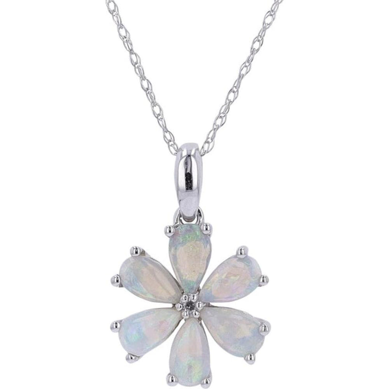 14K Yellow Gold Flower Pendant with Pear-Shaped Opals and Diamond Accent