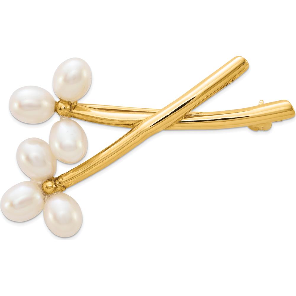 14K Yellow Gold Flower Pin with Freshwater Cultured Pearls - 6 Pearls (5-6mm) by Monteluci Fine Jewelry