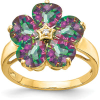 14K Yellow Gold Flower Ring with 1.08 Carat Heart-Shaped Mystic Fire Topaz and 0.01 Carat Round Diamond Accent by Monteluci Fine Jewelry