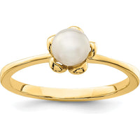 14K Yellow Gold Flower Ring with 4-5mm White Freshwater Cultured Pearl by 0
