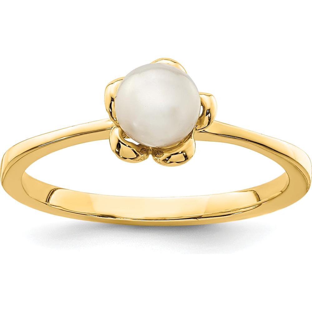 14K Yellow Gold Flower Ring with 4-5mm White Freshwater Cultured Pearl by 0