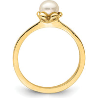 14K Yellow Gold Flower Ring with 4-5mm White Freshwater Cultured Pearl by 0